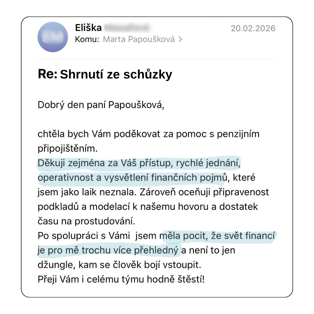 E-mail s poděkováním od klientky Elišky
