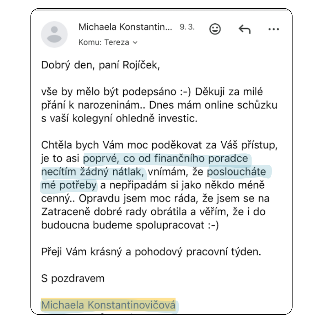 Zpráva od klientky Michaely